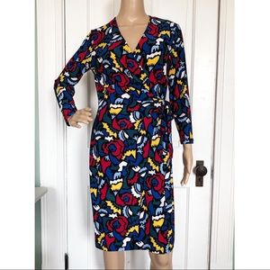 Anne Klein Abstract V-neck Casual Wrap Dress